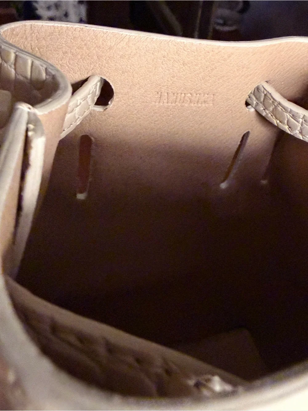 Nanushka - Beige Croc Embossed Faux Leather Mini Bucket Bag